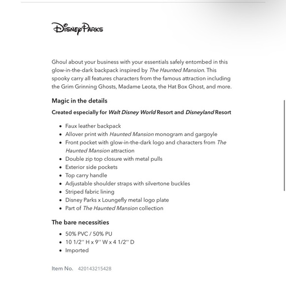 Haunted Mansion Glow In The Dark Loungefly Backpack - Picture 4 of 12